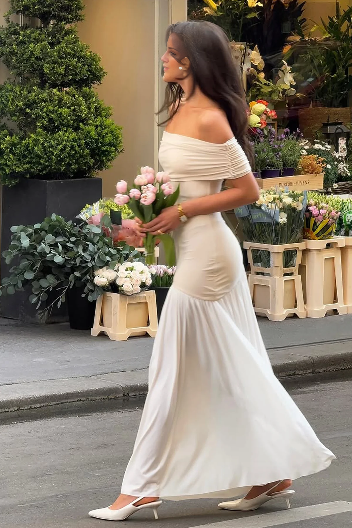 Robe de bal Yididbang à épaules dénudées, sans manches, dos nu et longueur au sol