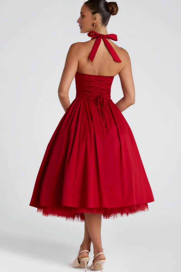 Robe de bal longue sans manches à col suspendu et dos nu Yidibang