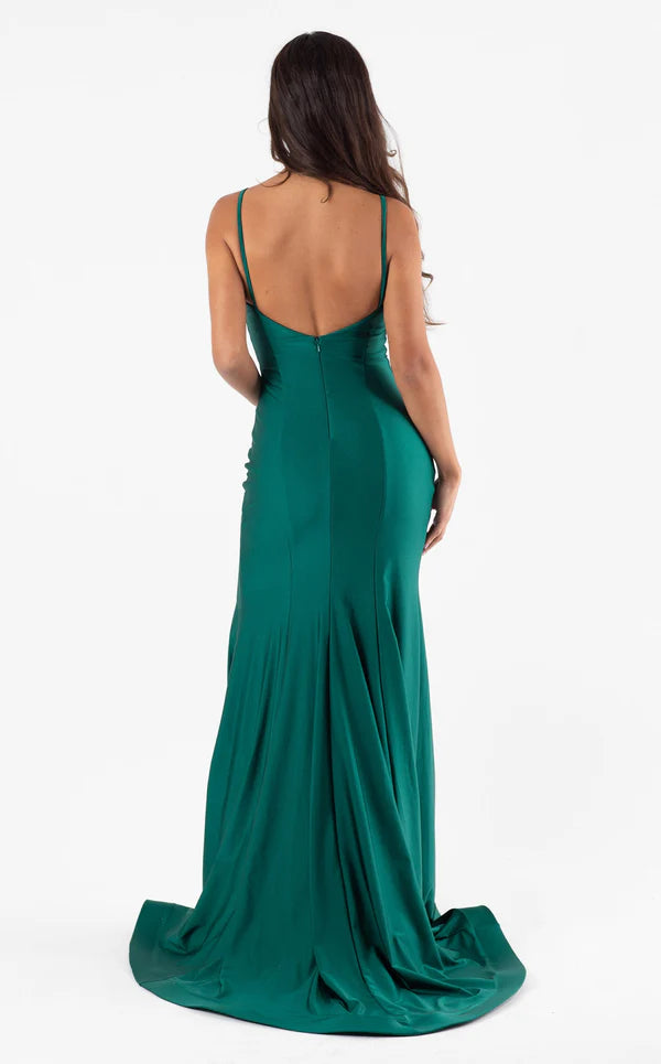 Meerjungfrau-Abendkleid mit quadratischem Ausschnitt und ärmellosem Seitenschlitz und bodenlangem