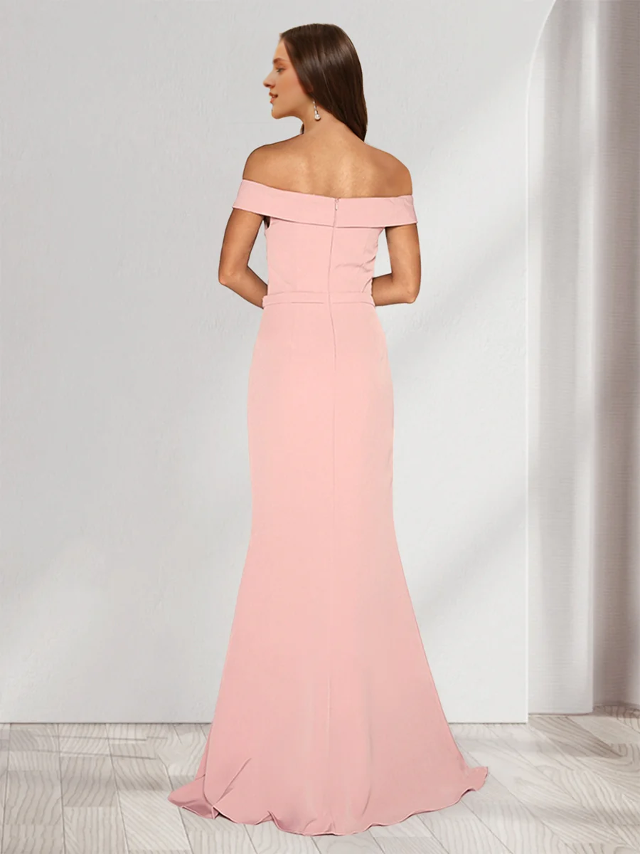 Trumpet/fish tail off shoulder sleeveless and floor opening evening gowns