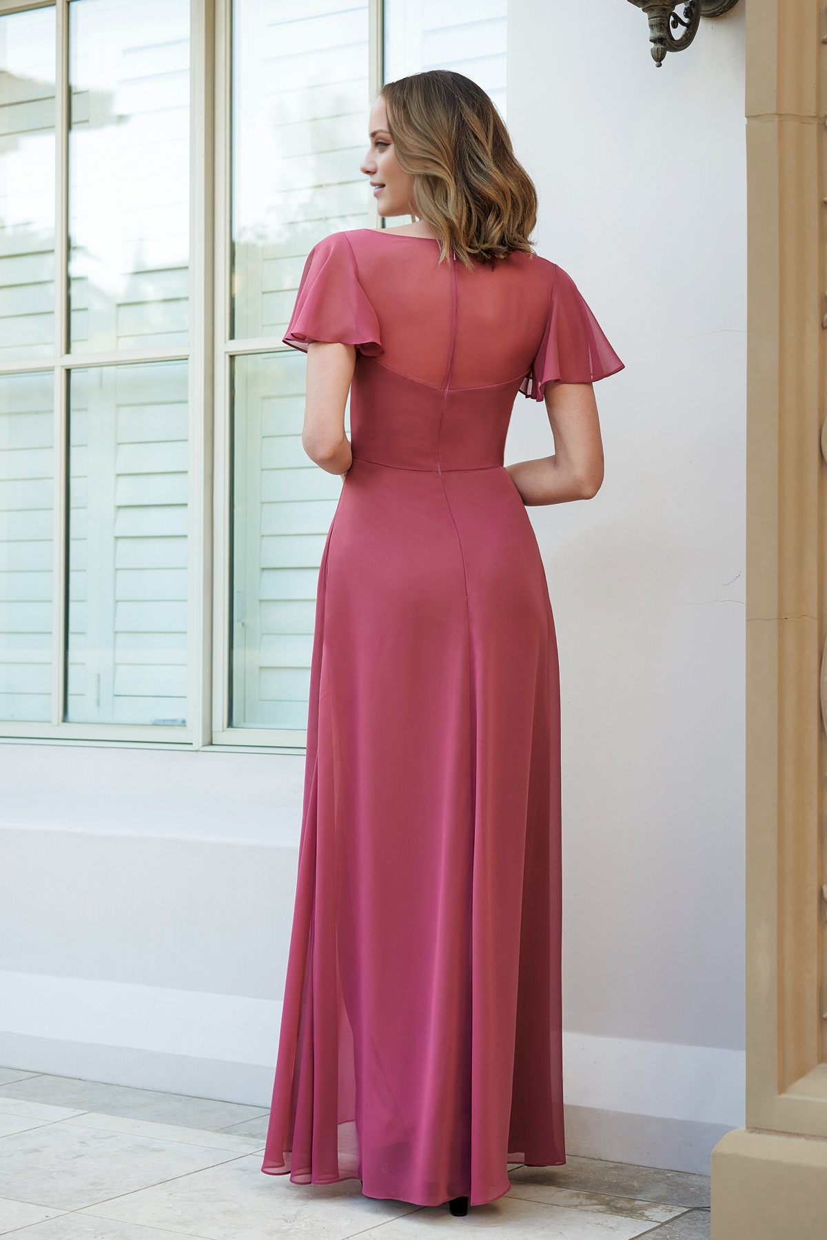 Robe de bal simple à encolure carrée, manches courtes et longueur au sol, Yidibang