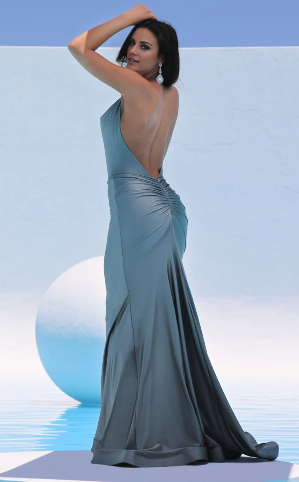 Meerjungfrau Neckholder Rückenfreies Satin Bodenlanges Abendkleid