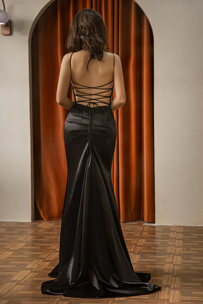 Tailored embroidery black side slit and floor length evening gown