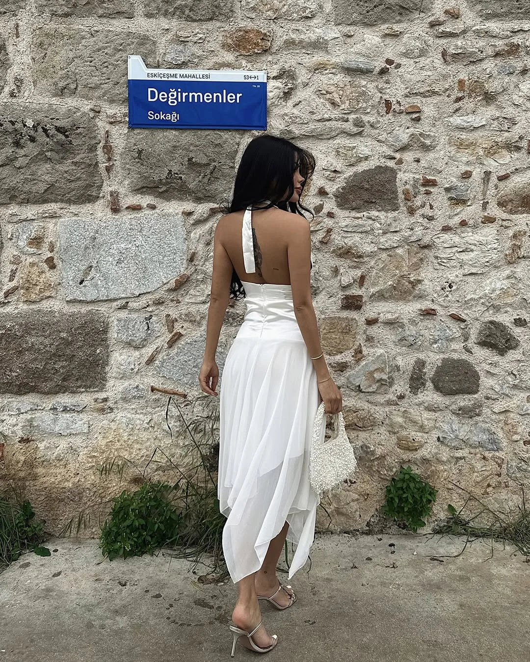 Robe de soirée longue sans manches à col suspendu Yidibang