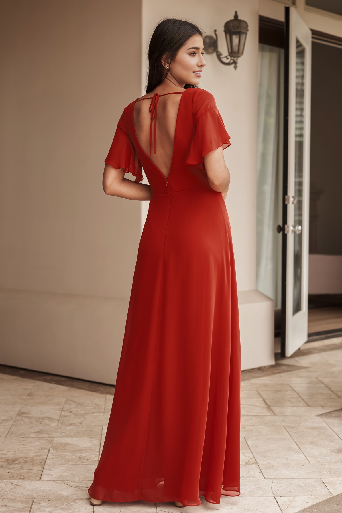 Robe de bal Yidibang à col en V, épaules dénudées, manches courtes, dos nu et longueur au sol