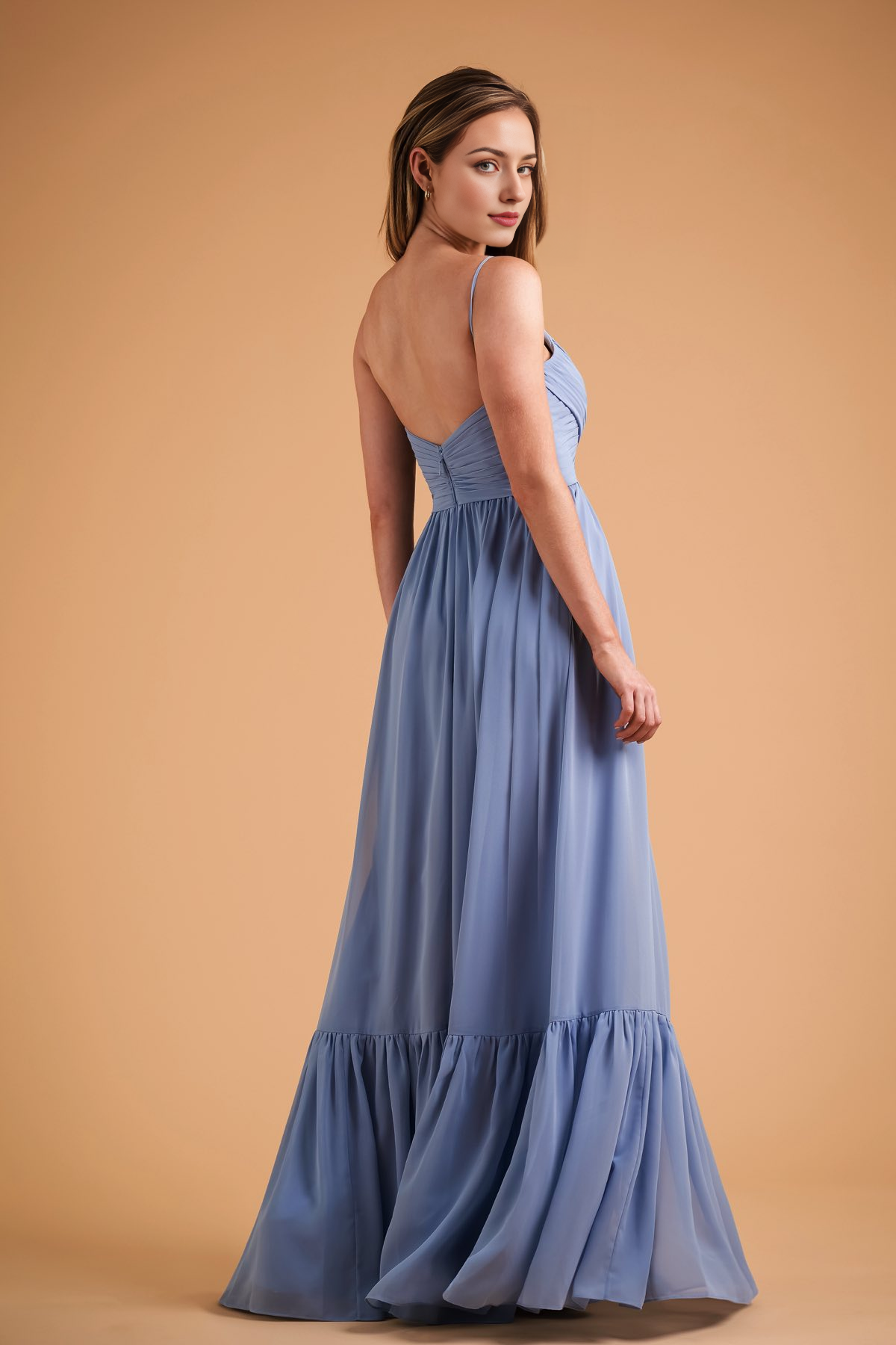 Robe de bal Yidibang à col en V, sans manches, fines bretelles, dos nu et longueur au sol