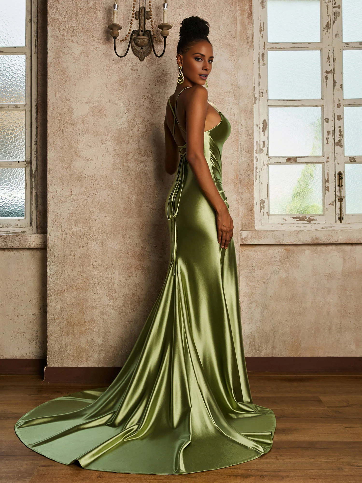 Waist pleated mermaid stretch satin dress - yidibang dress