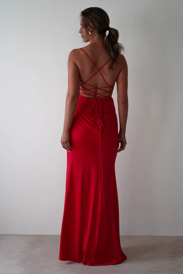 Robe de bal Yidibang à col en V, épaules dénudées, sans manches, fines bretelles, dos nu, fente latérale et longueur au sol