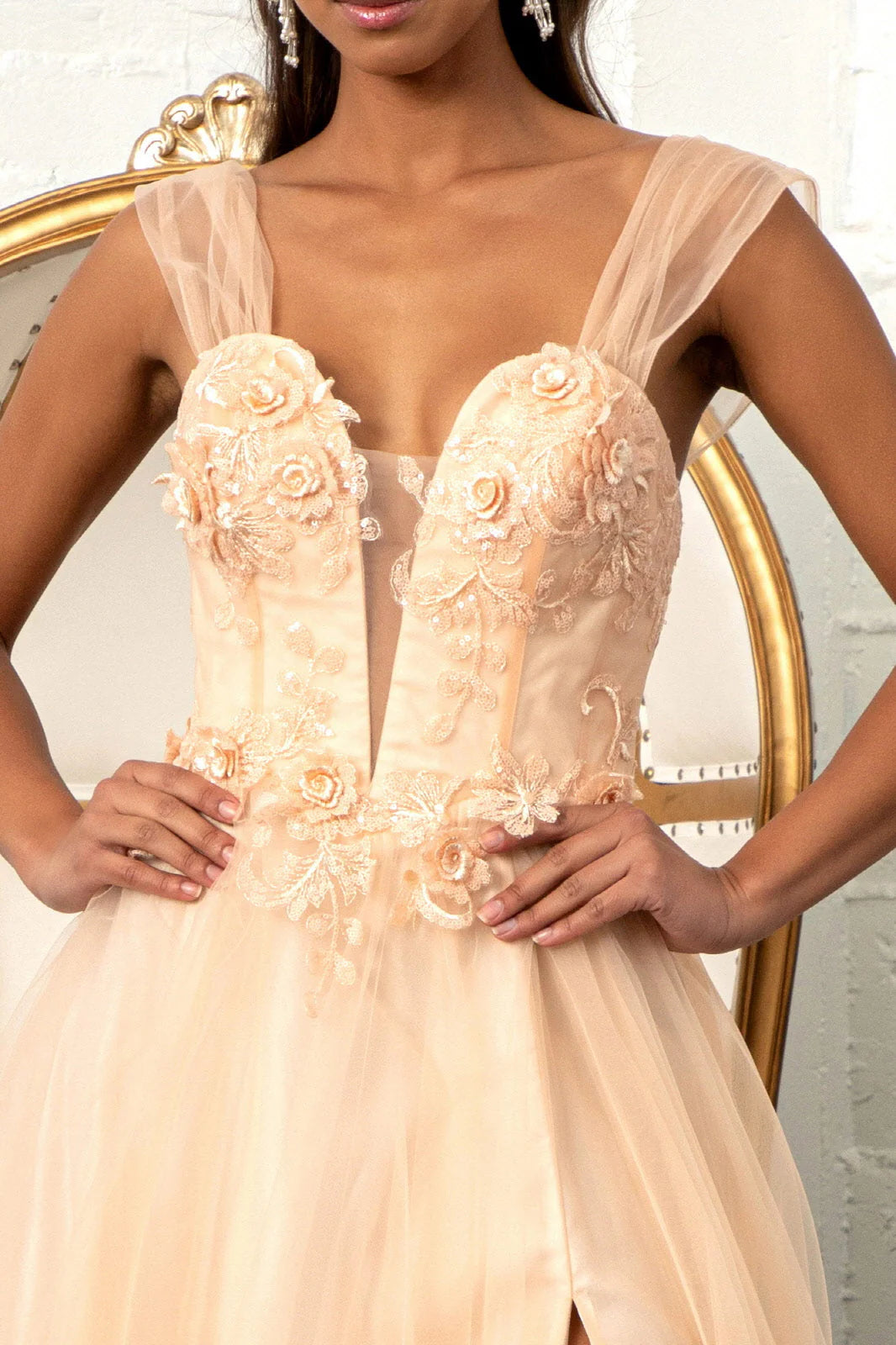 A-line slit long phantom sweetheart evening dress