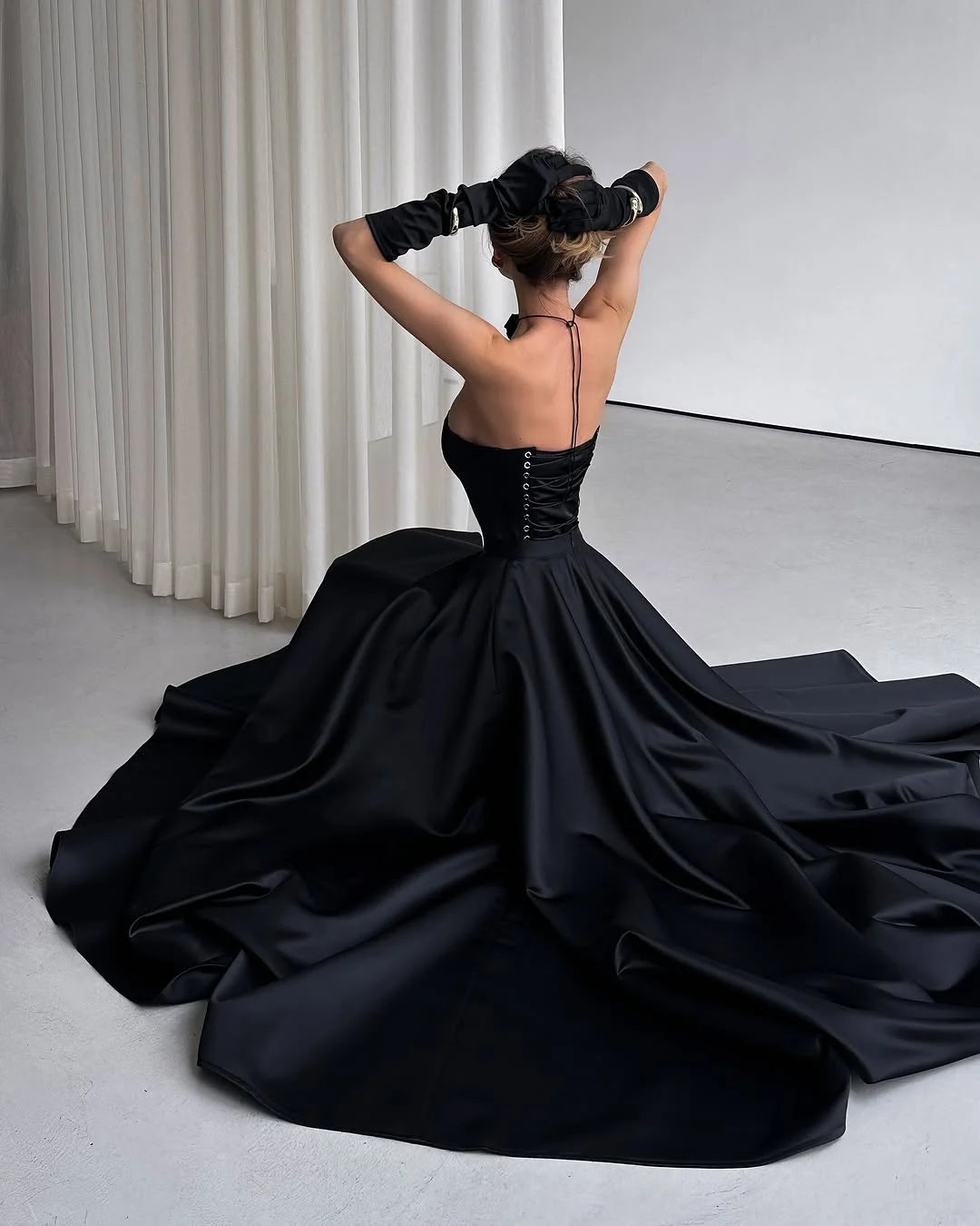 Yidibang off shoulder collar sleeveless backless side slit and floor length Prom dress