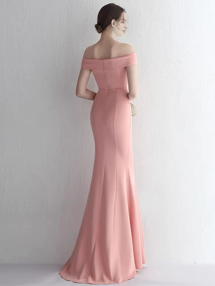 Schulterfreies rosa Fischschwanz-Abendkleid mit langem Abendkleid