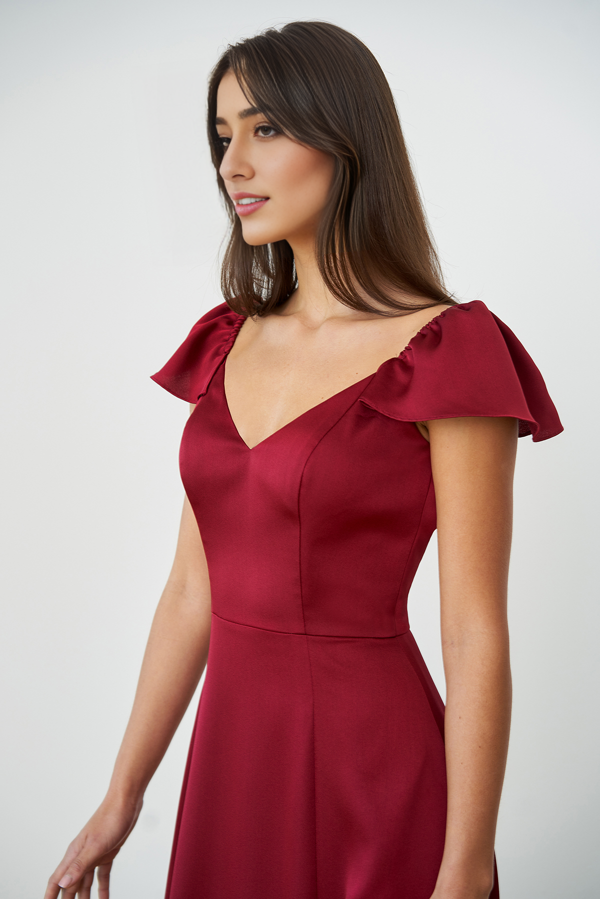 Robe de bal Yidibang à col en V, manches courtes, dos nu, fente et longueur au sol