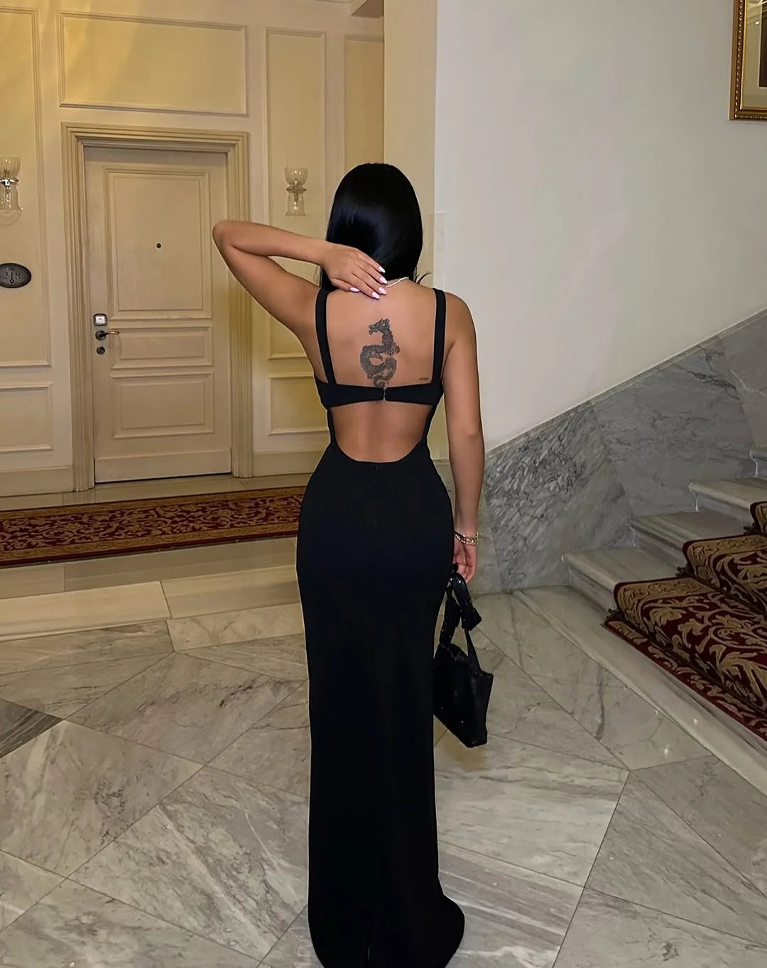 Robe de soirée Yidibang à col en V et épaules dénudées, sans manches, dos nu et longueur au sol