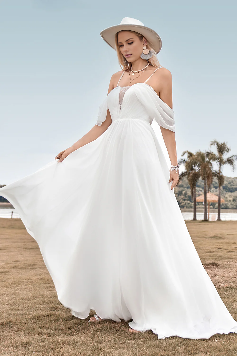 A-Linien-Brautkleid aus Chiffon mit dünnen Trägern