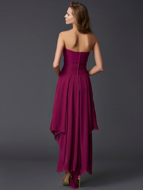 A-Line/Princess Sweetheart Sleeveless Pleats High Low Chiffon Dresses