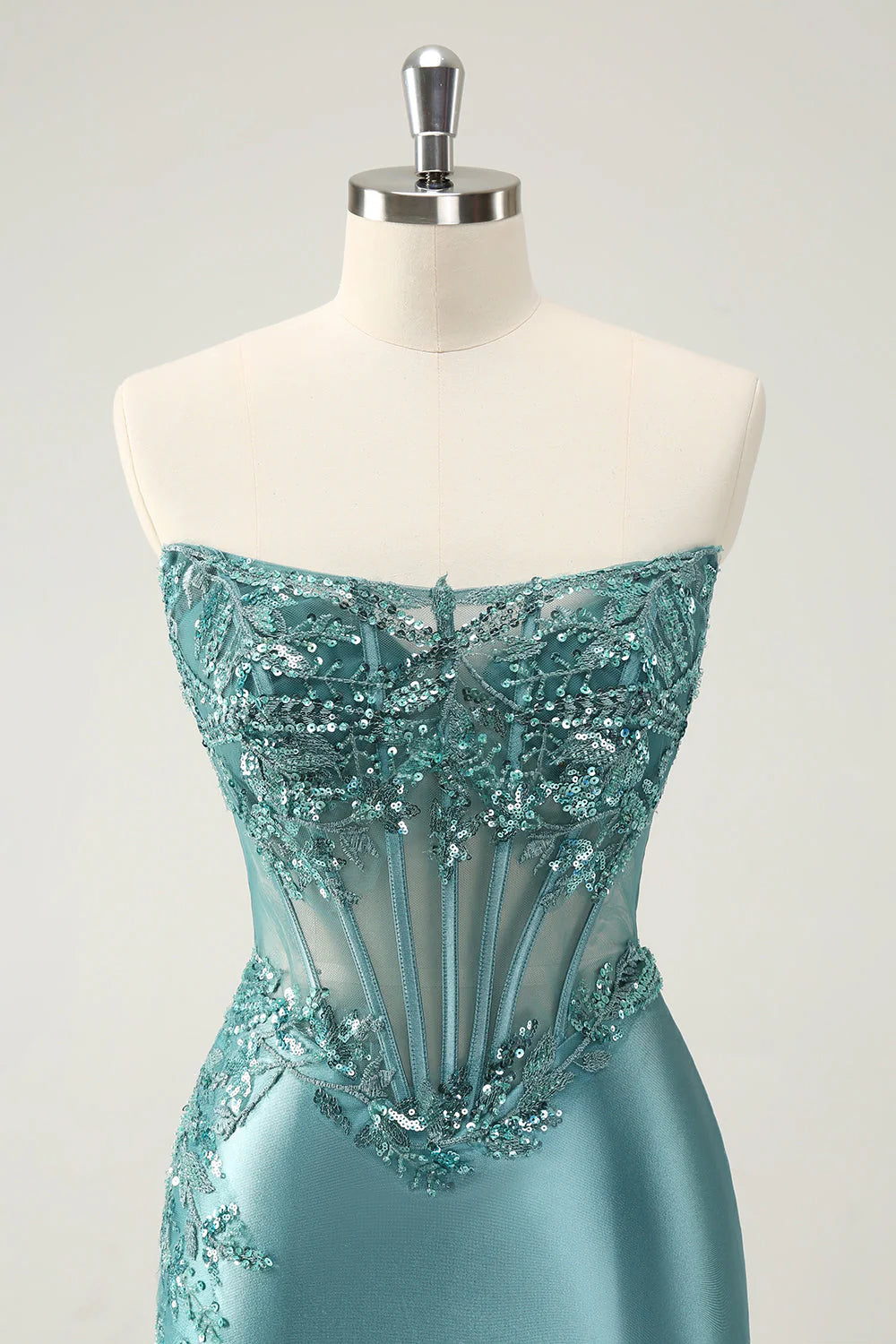 Robe de rentrée scolaire avec corset moulant sans bretelles et décalcomanie bleu paon