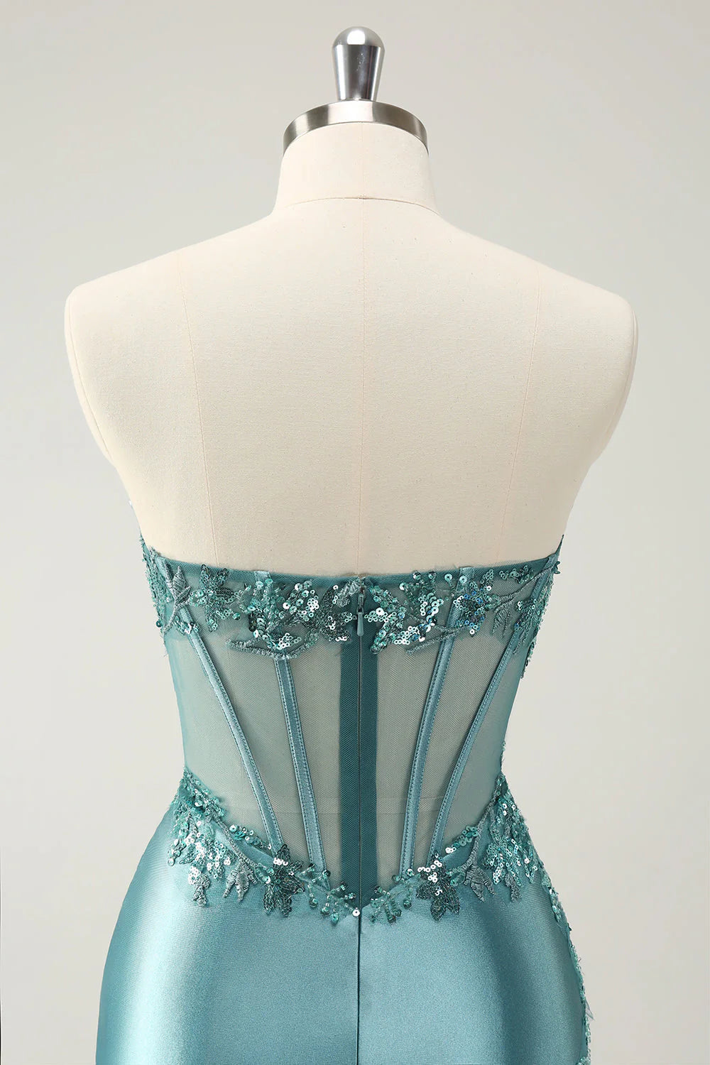 Robe de rentrée scolaire avec corset moulant sans bretelles et décalcomanie bleu paon