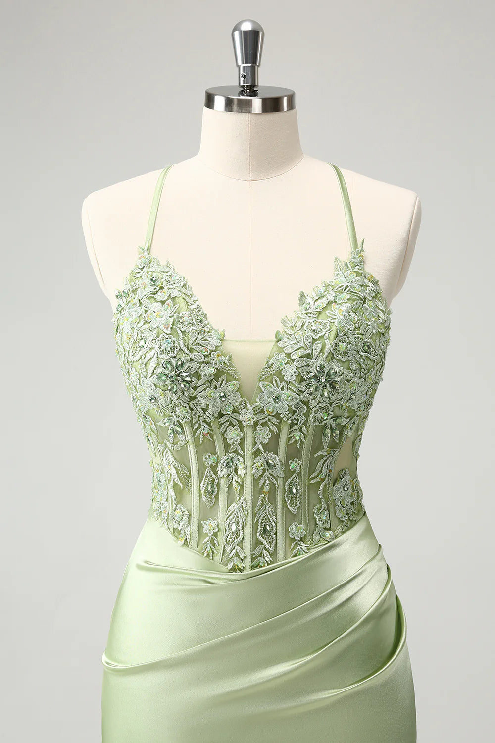 Corset vert moulant à la mode, dos croisé, corset serré, dos court, robe de retour à l'école