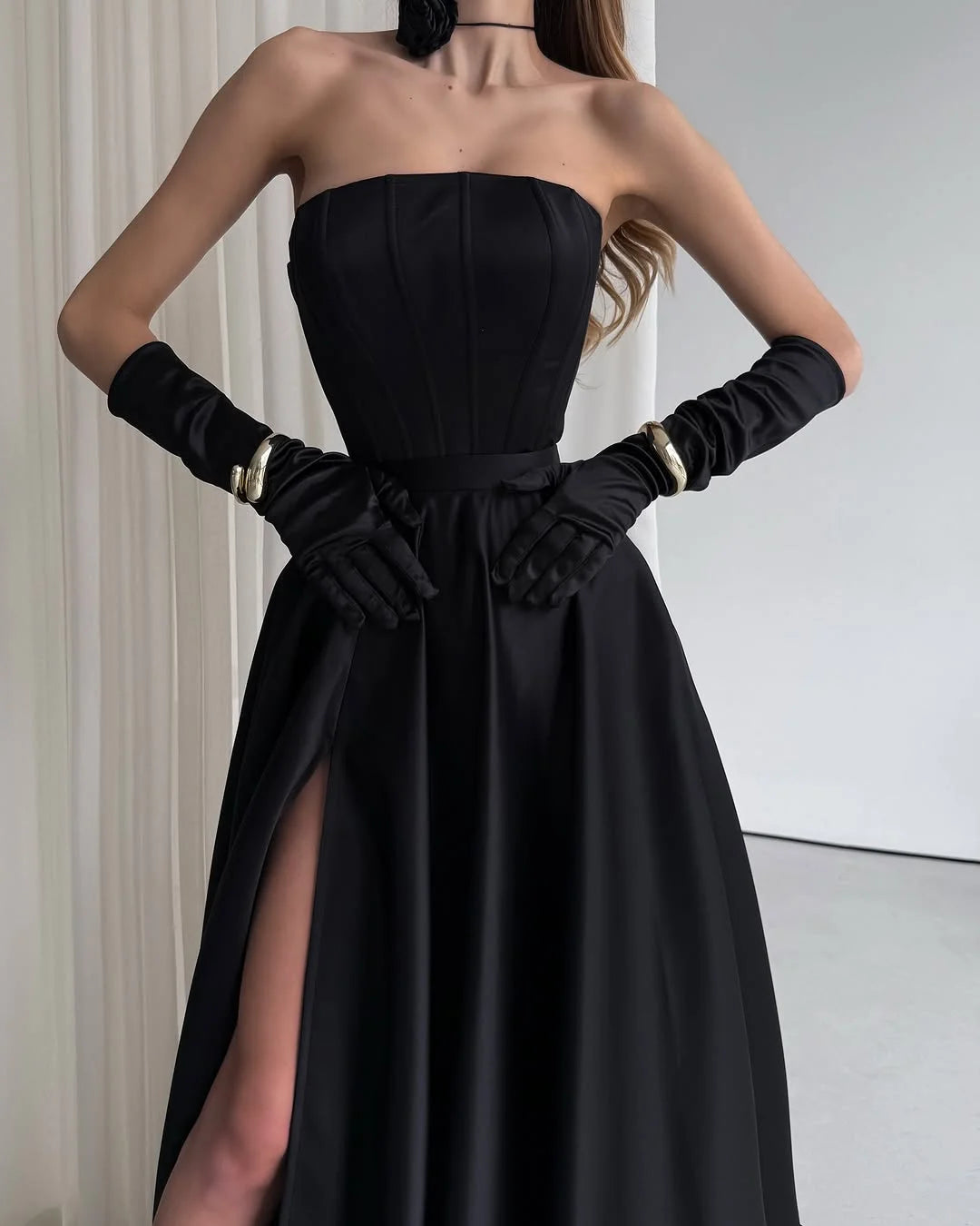 Yidibang off shoulder collar sleeveless backless side slit and floor length Prom dress