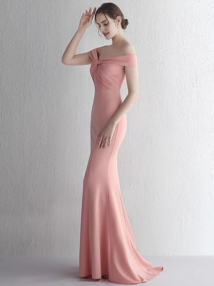 Schulterfreies rosa Fischschwanz-Abendkleid mit langem Abendkleid