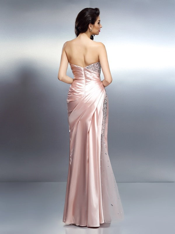 Trumpet/Mermaid Sweetheart Beading Sleeveless Long  Woven Satin Dresses