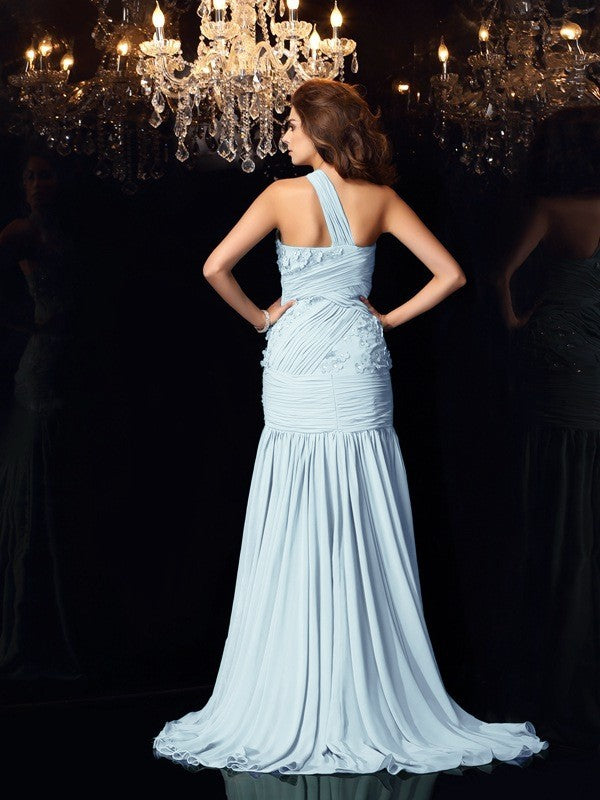 Trompeten-/Meerjungfrauenkleider One-Shoulder-Träger Ärmellos Lange Chiffon Kleider