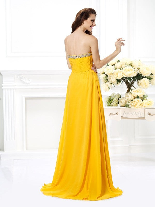 A-Line/Princess Sweetheart Beading Sleeveless Long Chiffon Dresses