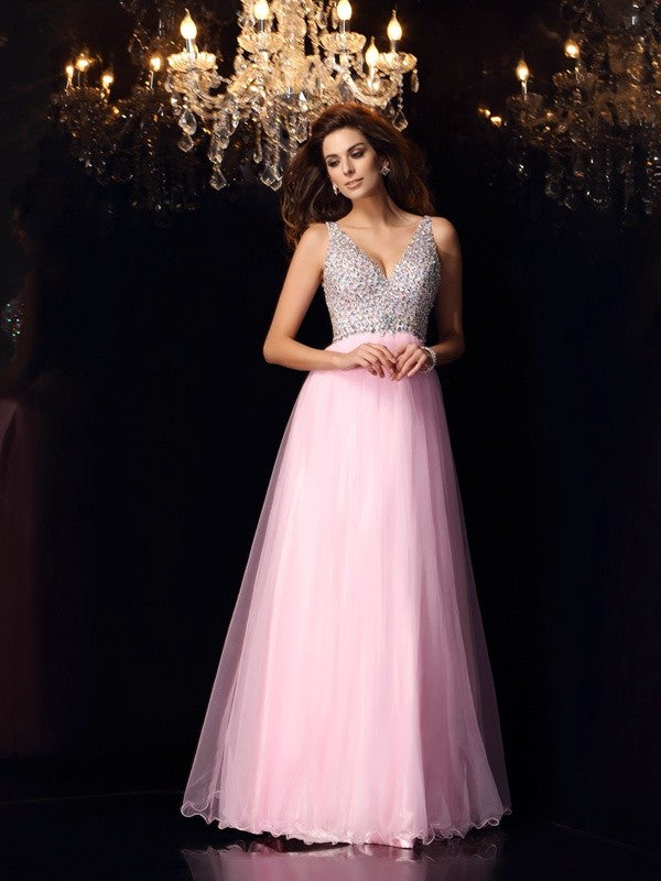 Robe longue en satin tissé, coupe trapèze/princesse, col en V, volants, sans manches