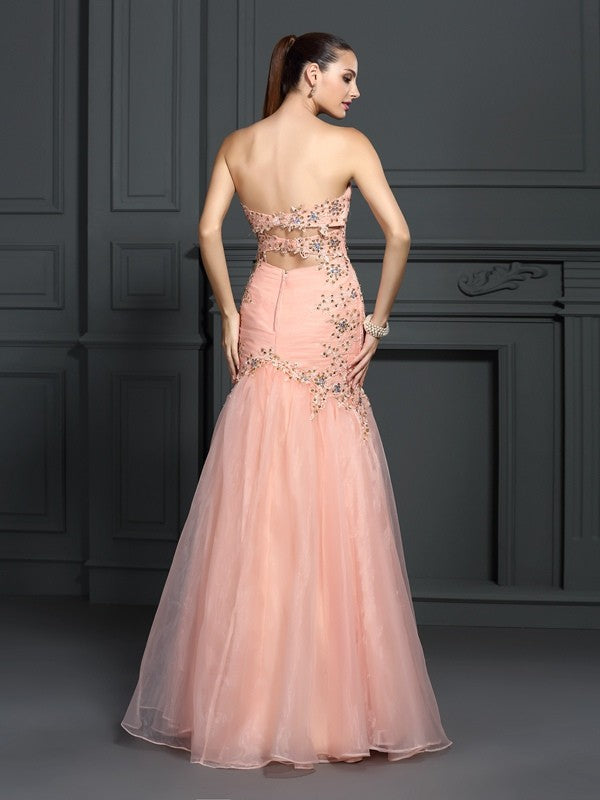 Trumpet/Mermaid Sweetheart Applique Sleeveless Long Organza Dresses