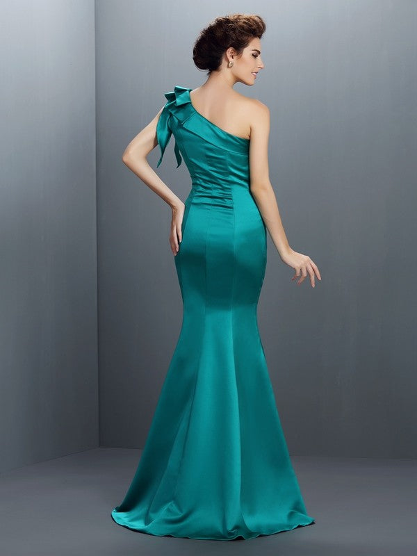 Trompeten-/Meerjungfrauenkleider One-Shoulder-Träger Ärmellos Lange Satin Kleider
