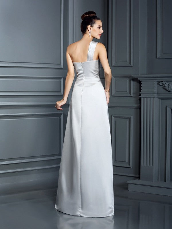 A-Line/Princess One-Shoulder Sleeveless Long Satin Dresses