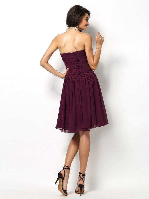 A-Line/Princess Sweetheart Pleats Sleeveless Short Chiffon Bridesmaid Dresses