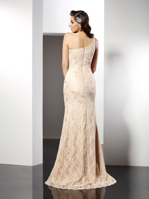 Etui-Linie One-Shoulder-Träger Ärmellos Lange Gewebte Satin Kleider