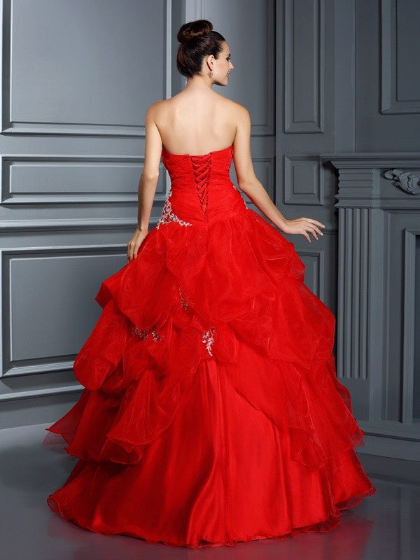 Ball Gown Strapless Applique Sleeveless Long Organza Quinceanera Dresses