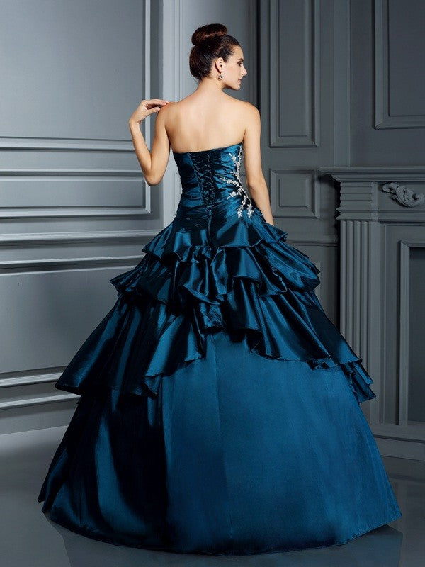 Ball Gown Strapless Beading Sleeveless Long Taffeta Quinceanera Dresses