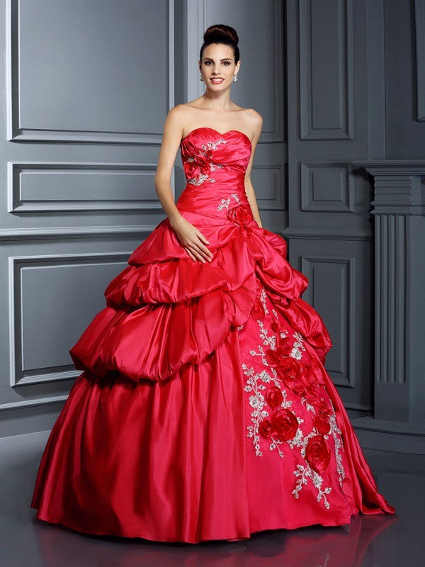 Robe de bal en taffetas, décolleté en cœur, sans manches, motif floral fait main