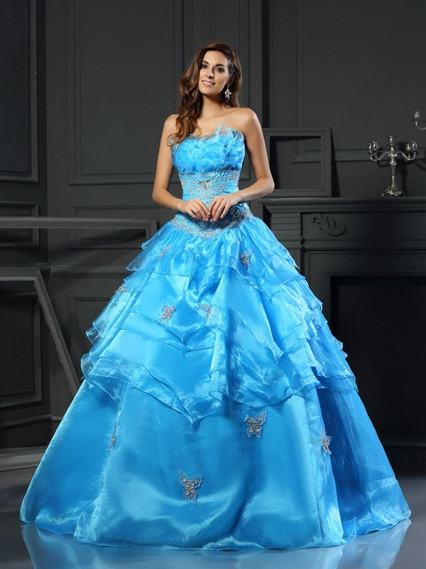 Robe de bal en organza, décolleté en cœur, perles, sans manches, longue, robe de Quinceanera