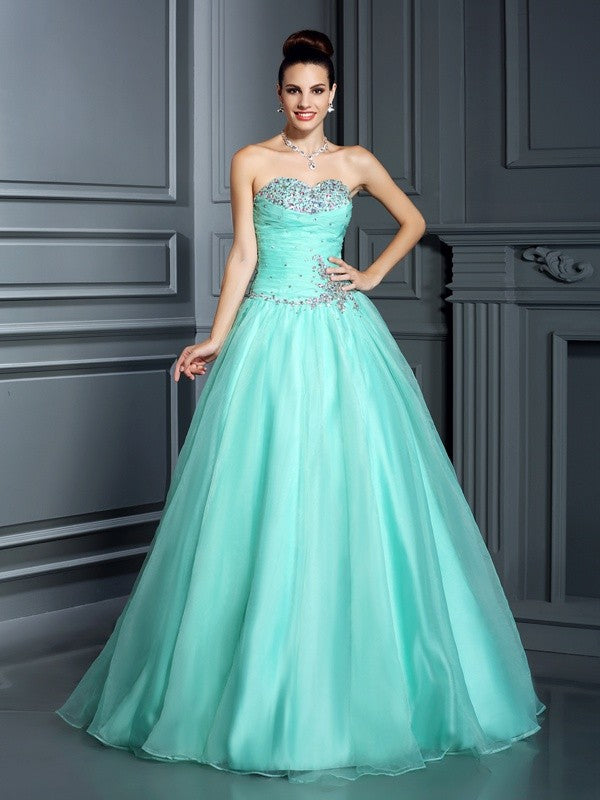 Robe de bal en organza, décolleté en cœur, perles, sans manches, longue, robe de Quinceanera