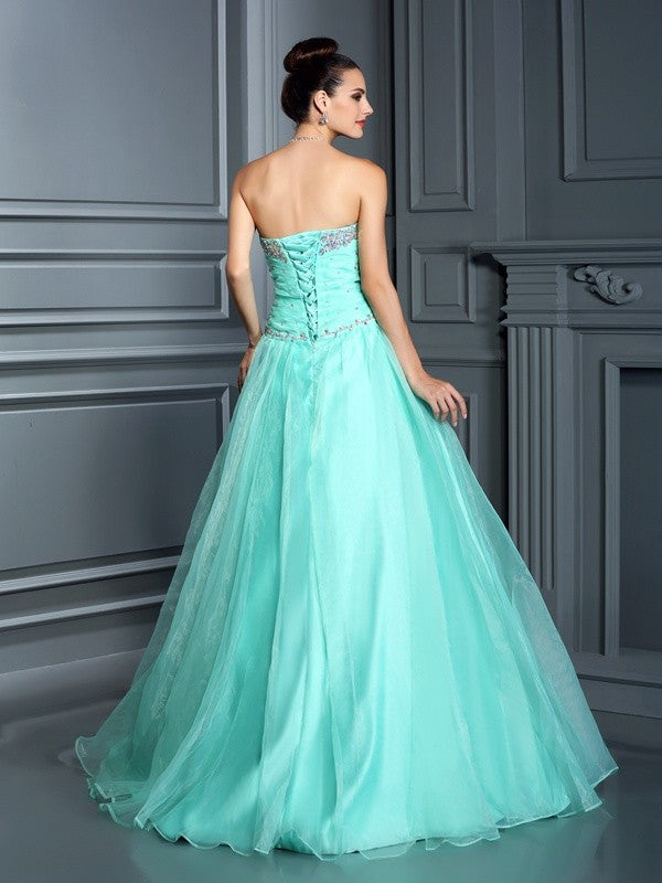 Robe de bal en organza, décolleté en cœur, perles, sans manches, longue, robe de Quinceanera