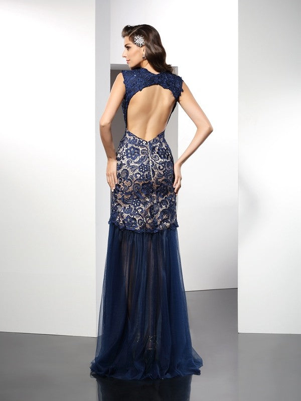 Trumpet/Mermaid Sweetheart Lace Sleeveless Long Net Dresses