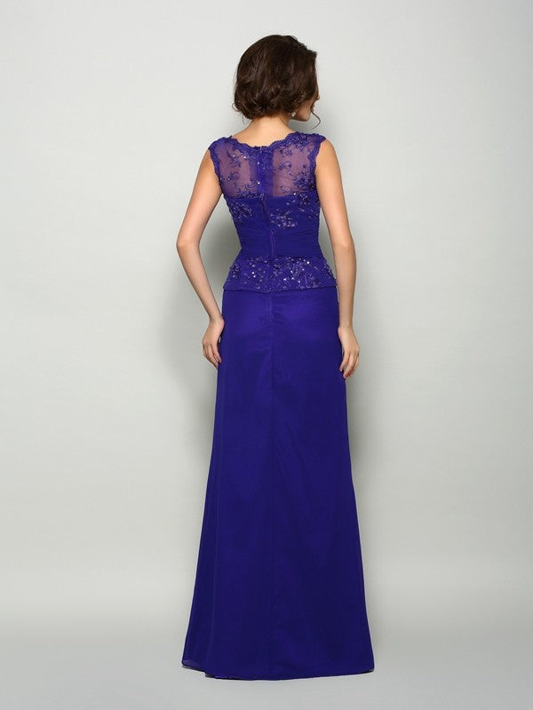 A-Line/Princess V-neck Beading Sleeveless Long Chiffon Mother of the Bride Dresses
