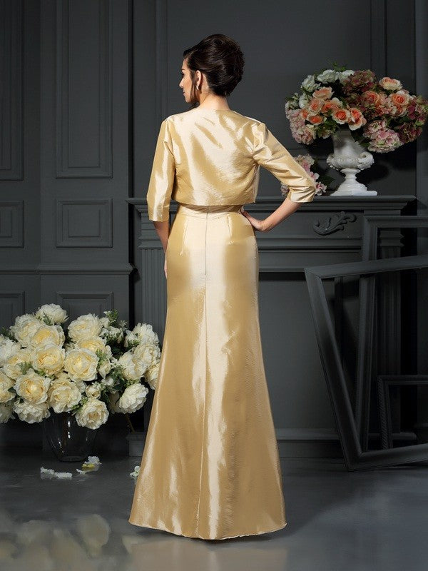Robe de mère de la mariée longue en taffetas, sans manches, avec bretelles et nœud papillon