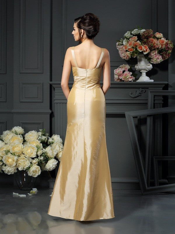 Robe de mère de la mariée longue en taffetas, sans manches, avec bretelles et nœud papillon