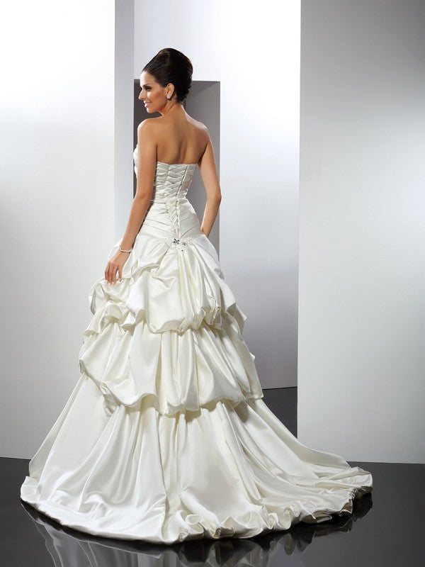 Ball Gown Sweetheart Sleeveless Long Satin Wedding Dresses