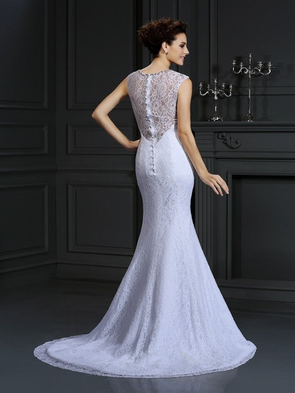 Robe de mariée longue en satin, sans manches, col en V, coupe fourreau/colonne
