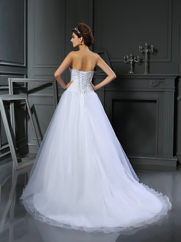 Robe de mariée longue en satin, sans manches, décolleté en cœur, perles