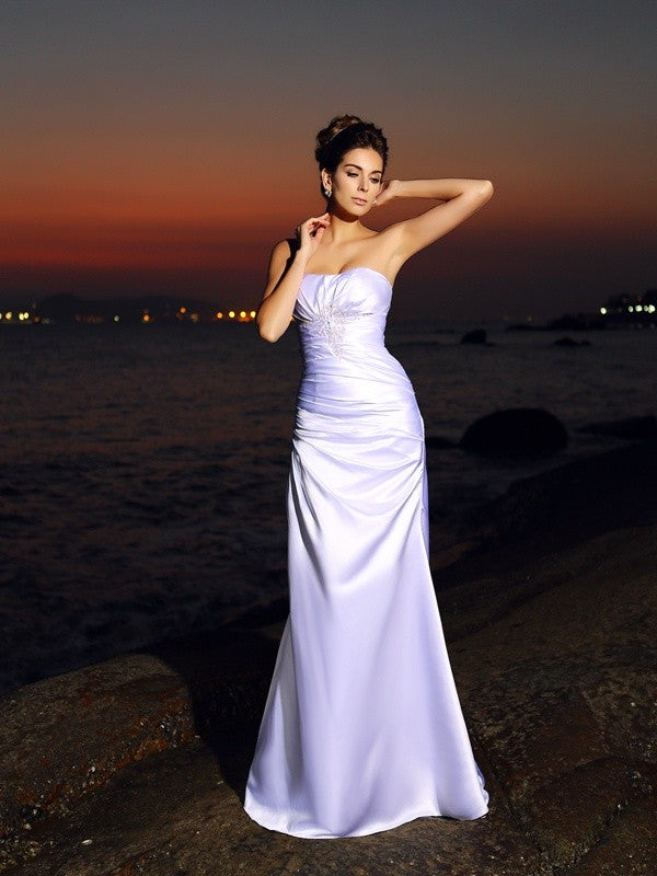 Trumpet/Mermaid Sweetheart Sleeveless Long  Woven Satin Beach Wedding Dresses