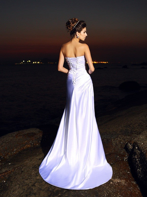 Trumpet/Mermaid Sweetheart Sleeveless Long  Woven Satin Beach Wedding Dresses