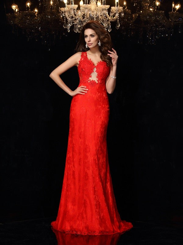 Robe fourreau/colonne en satin, col en V, sans manches, en dentelle