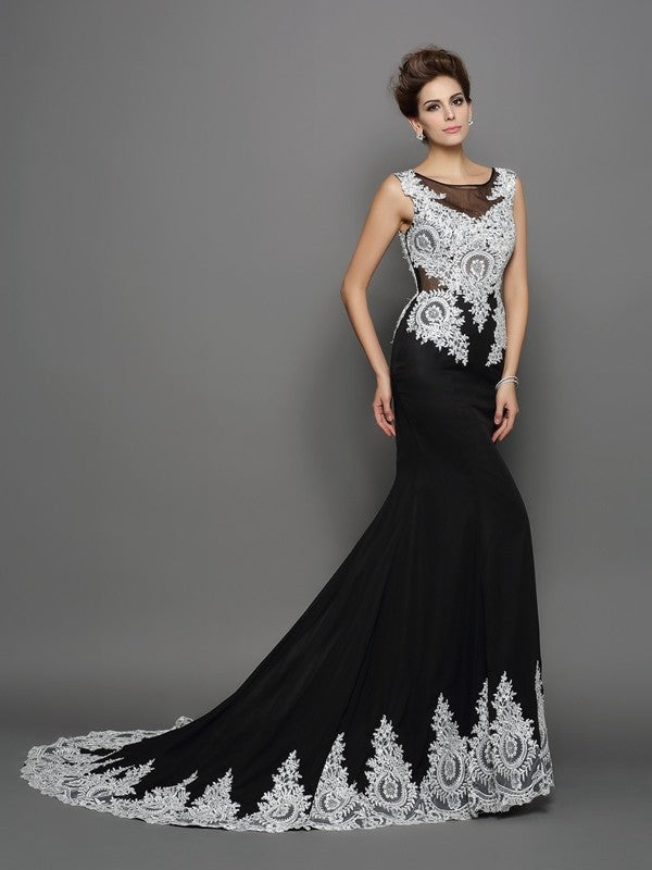 Robe longue en mousseline de soie, sans manches, en dentelle, style trompette/sirène
